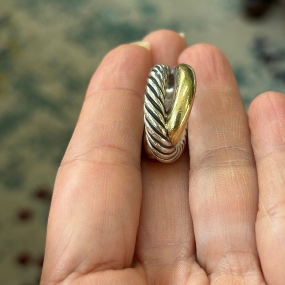 Silver and Gold Twisted Rope Ring - Picture 5 of 8